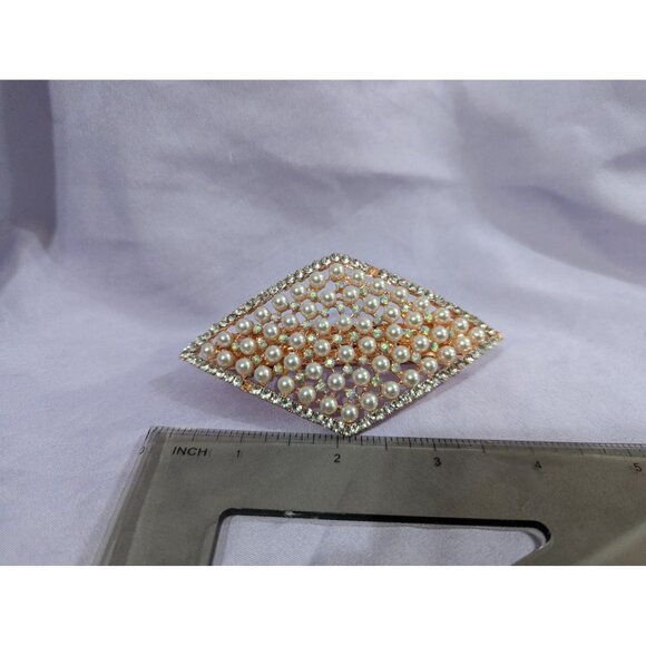 Vintage Faux Pearl & Rhinestone Barrette Hair Clip (missing 2 stones) - Picture 3 of 3